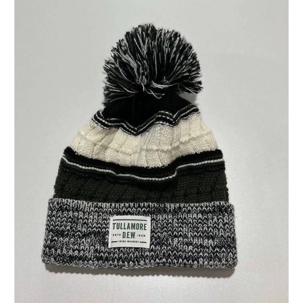 Tullamore Dew Irish Whiskey Winter Beanie Green Pom Pom Bar cable knit hat